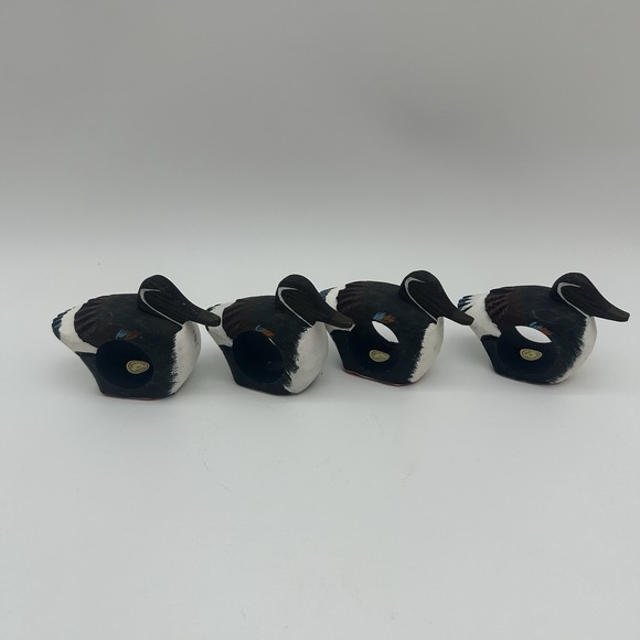 Set Of 4 Light Wood Hand Painted Duck‎ Napkin Rings - Picture 7 of 7